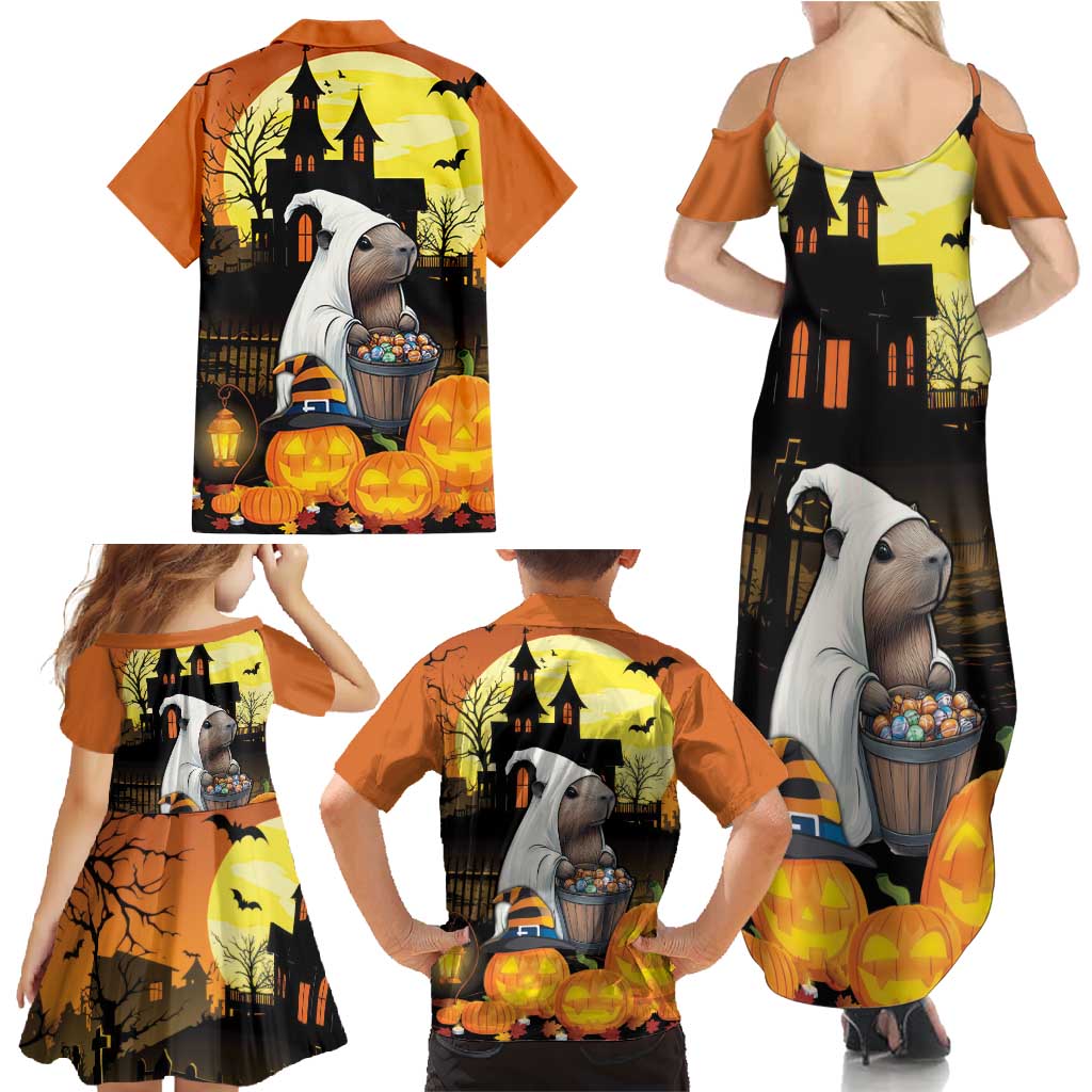 Capy-Boo-Ra Halloween Family Matching Summer Maxi Dress and Hawaiian Shirt Haunted House And Pumpkin Spooky - Wonder Print Shop