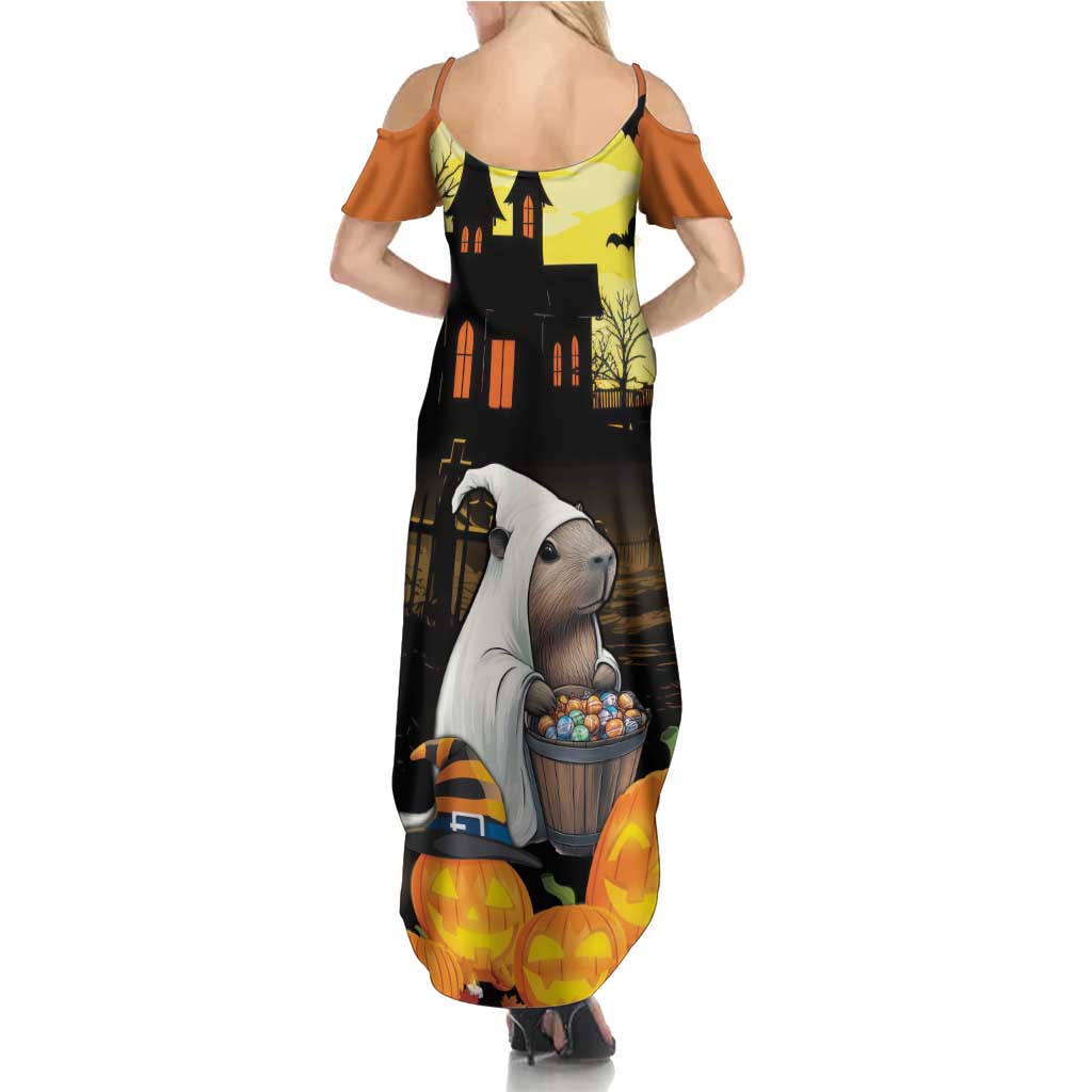 Capy-Boo-Ra Halloween Family Matching Summer Maxi Dress and Hawaiian Shirt Haunted House And Pumpkin Spooky - Wonder Print Shop