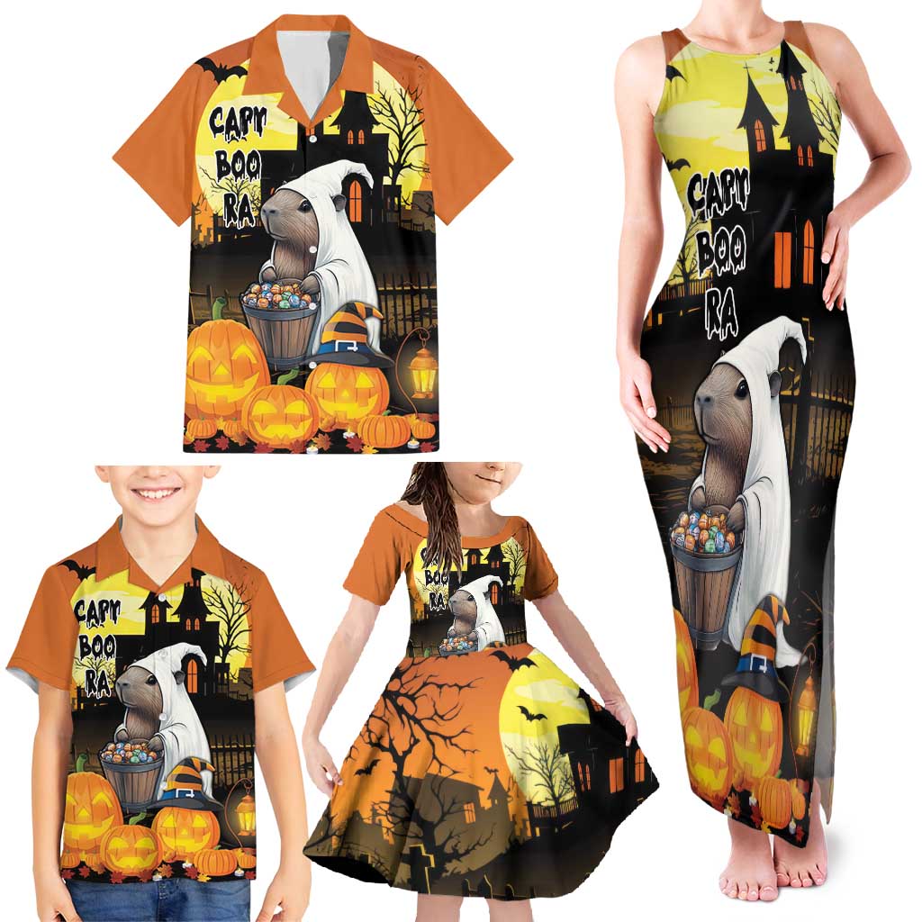 Capy-Boo-Ra Halloween Family Matching Tank Maxi Dress and Hawaiian Shirt Haunted House And Pumpkin Spooky - Wonder Print Shop
