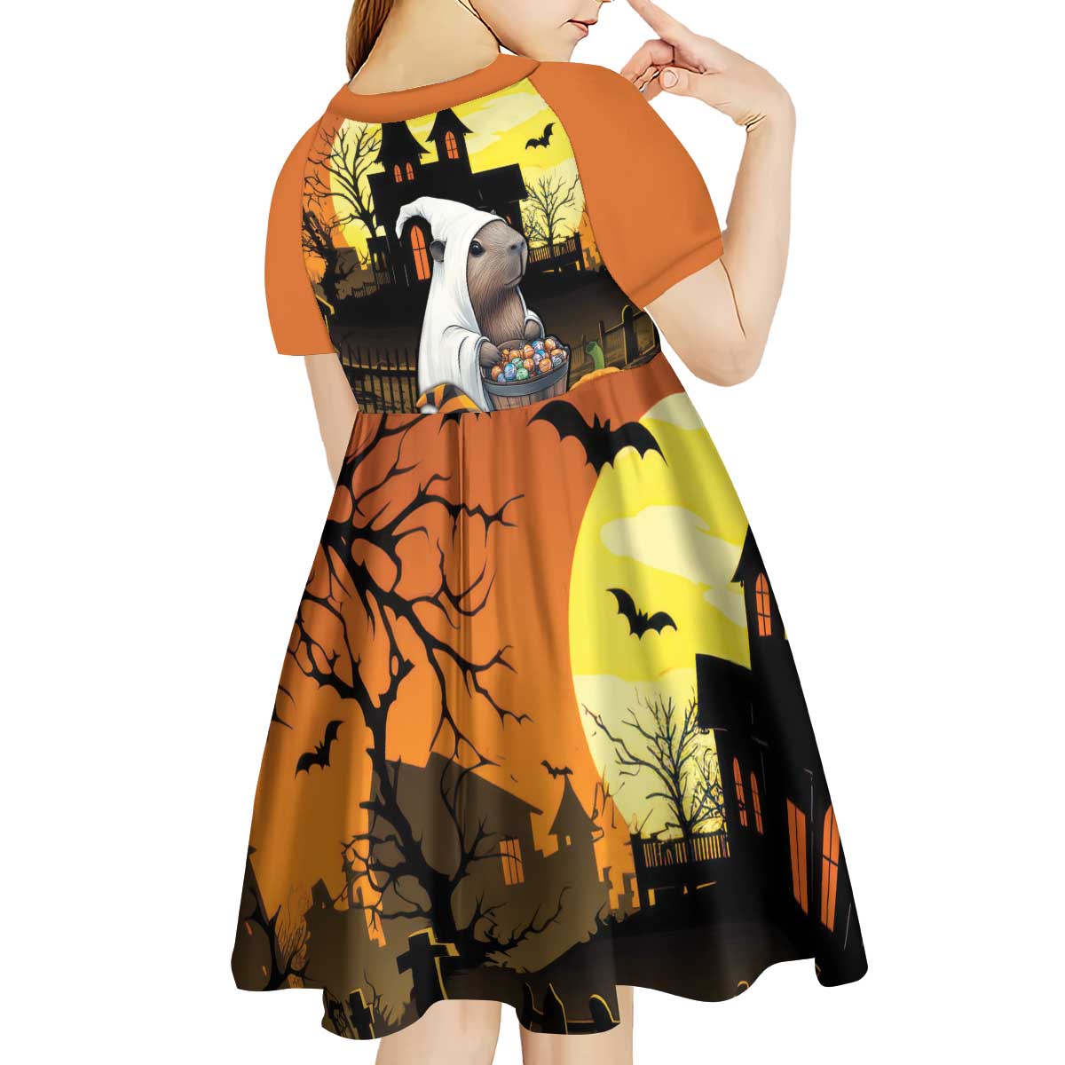 Capy-Boo-Ra Halloween Kid Short Sleeve Dress Haunted House And Pumpkin Spooky - Wonder Print Shop
