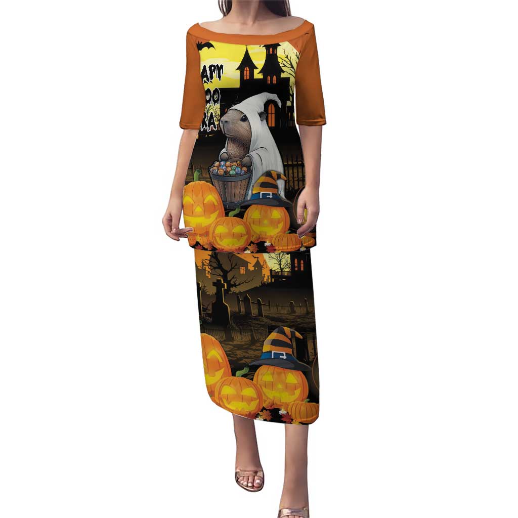 Capy-Boo-Ra Halloween Puletasi Haunted House And Pumpkin Spooky - Wonder Print Shop