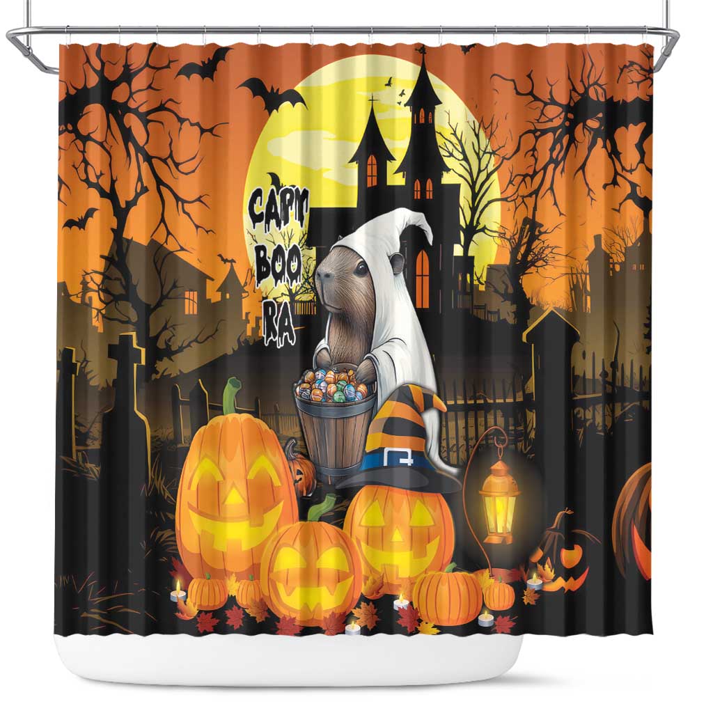 Capy-Boo-Ra Halloween Shower Curtain Haunted House And Pumpkin Spooky