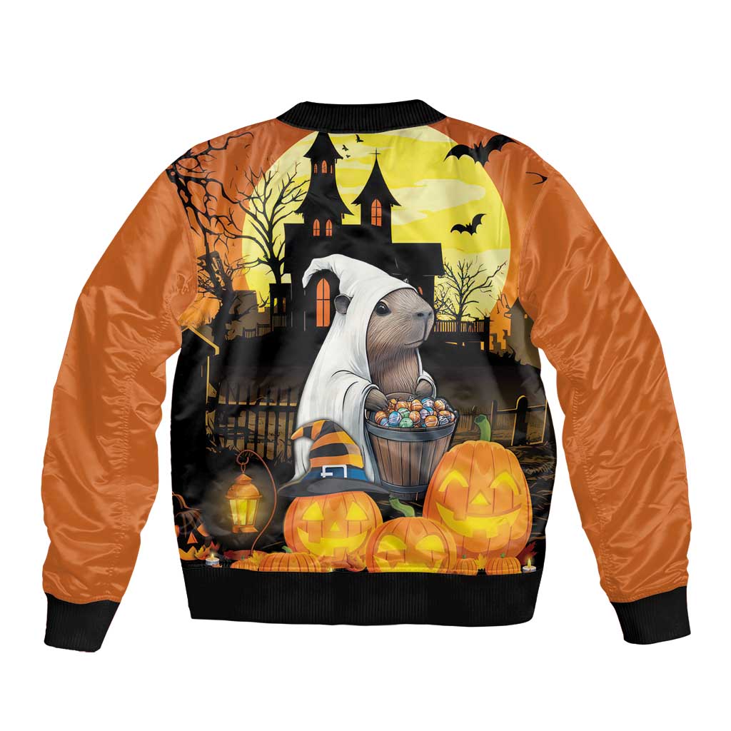 Capy-Boo-Ra Halloween Sleeve Zip Bomber Jacket Haunted House And Pumpkin Spooky - Wonder Print Shop