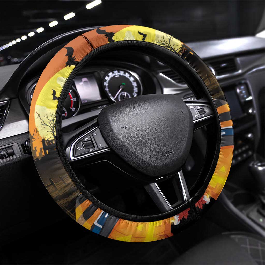 Capy-Boo-Ra Halloween Steering Wheel Cover Haunted House And Pumpkin Spooky - Wonder Print Shop