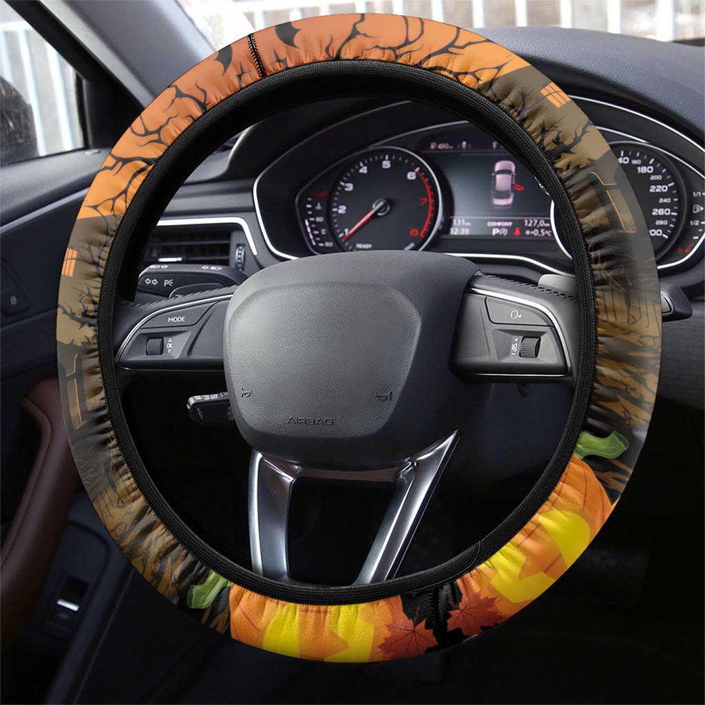 Capy-Boo-Ra Halloween Steering Wheel Cover Haunted House And Pumpkin Spooky - Wonder Print Shop
