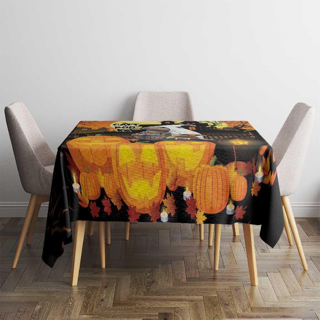 Capy-Boo-Ra Halloween Tablecloth Haunted House And Pumpkin Spooky - Wonder Print Shop