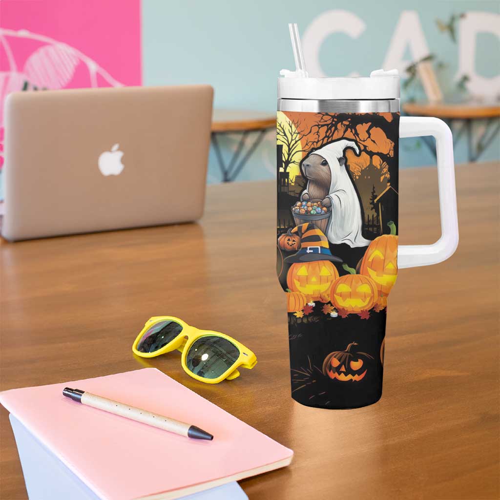 Capy-Boo-Ra Halloween Tumbler With Handle Haunted House And Pumpkin Spooky - Wonder Print Shop
