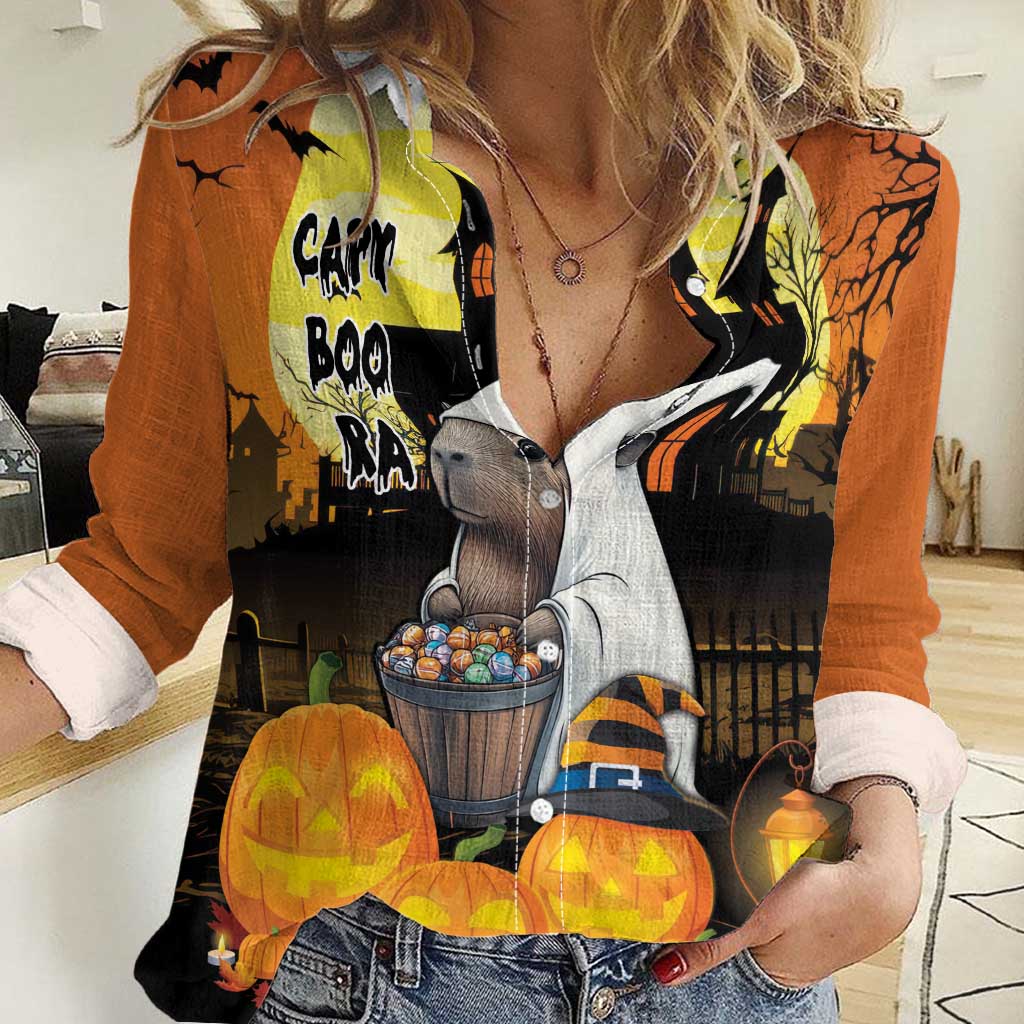Capy-Boo-Ra Halloween Women Casual Shirt Haunted House And Pumpkin Spooky - Wonder Print Shop