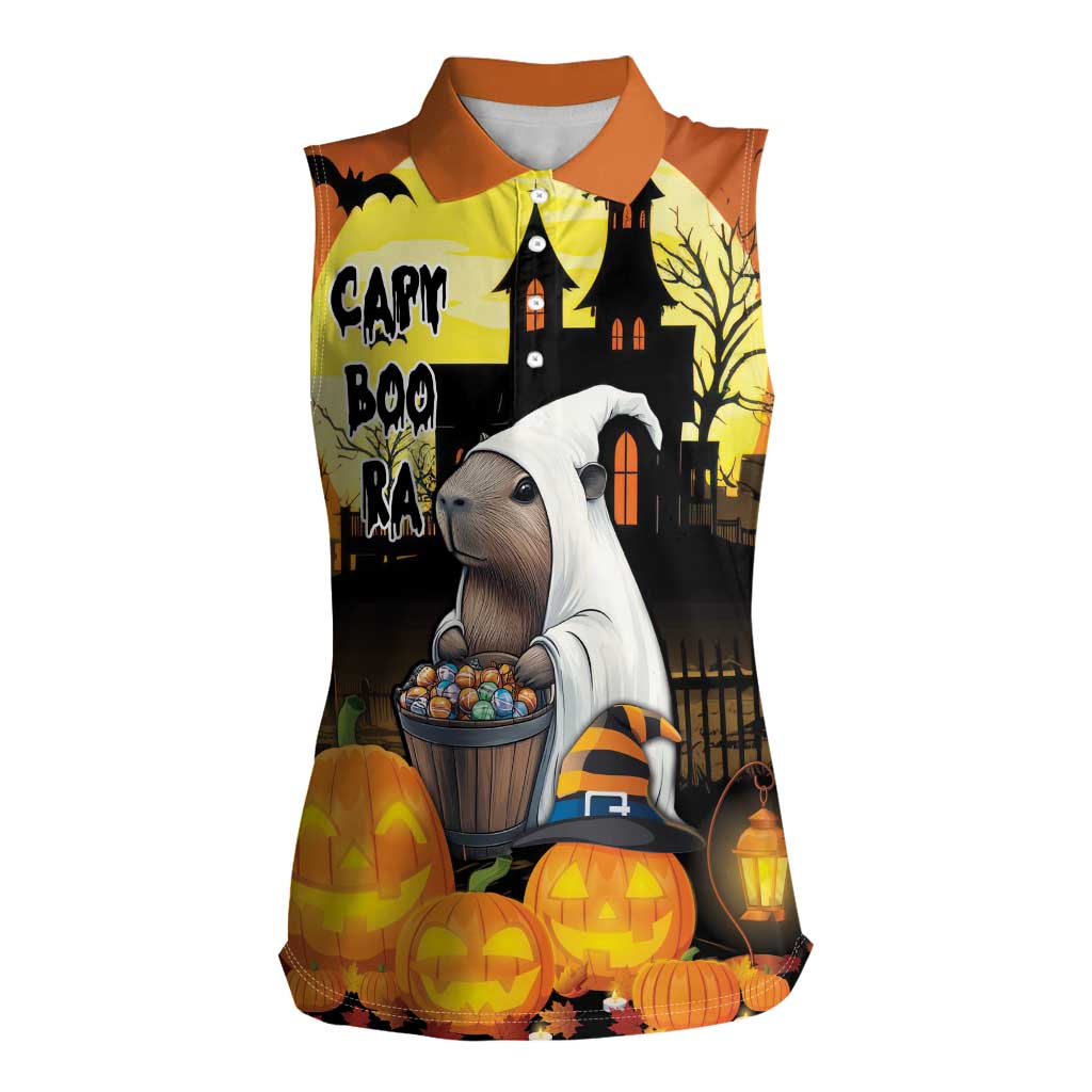 Capy-Boo-Ra Halloween Women Sleeveless Polo Shirt Haunted House And Pumpkin Spooky - Wonder Print Shop