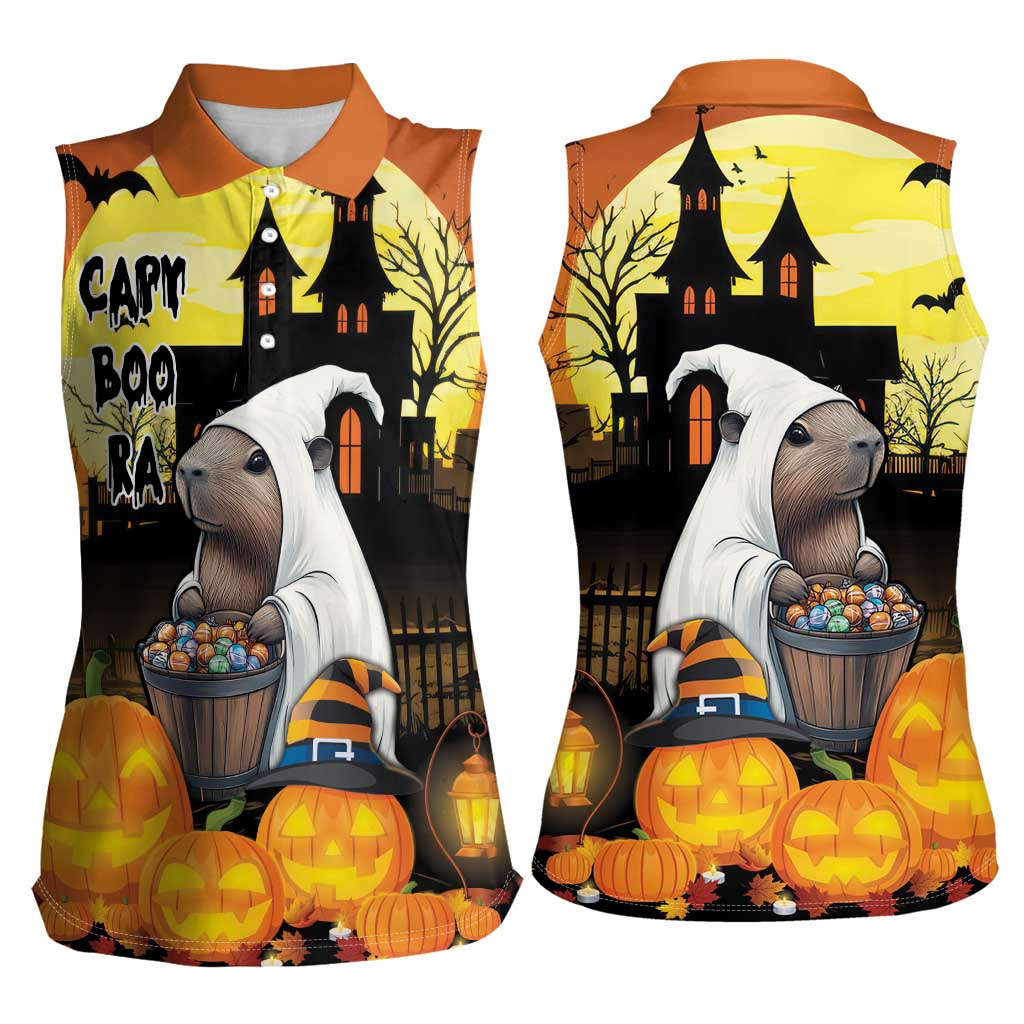 Capy-Boo-Ra Halloween Women Sleeveless Polo Shirt Haunted House And Pumpkin Spooky - Wonder Print Shop