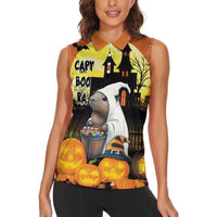 Capy-Boo-Ra Halloween Women Sleeveless Polo Shirt Haunted House And Pumpkin Spooky - Wonder Print Shop