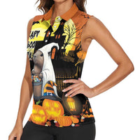 Capy-Boo-Ra Halloween Women Sleeveless Polo Shirt Haunted House And Pumpkin Spooky - Wonder Print Shop