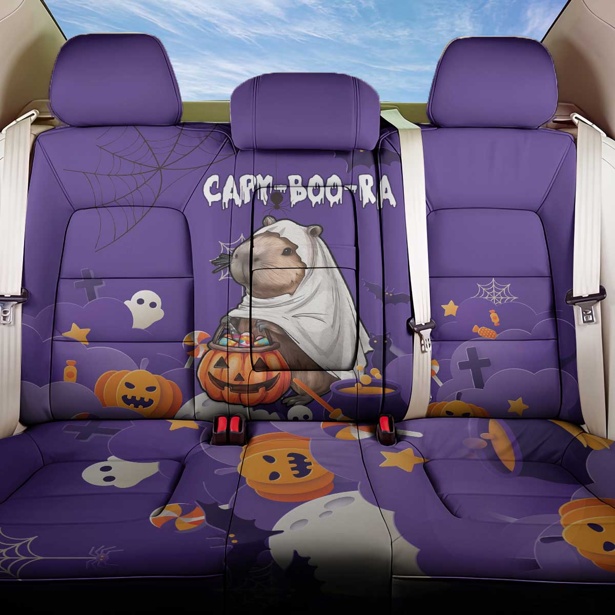 Capy-Boo-Ra Halloween Back Car Seat Cover Bats And Pumpkins Funny Style - Wonder Print Shop