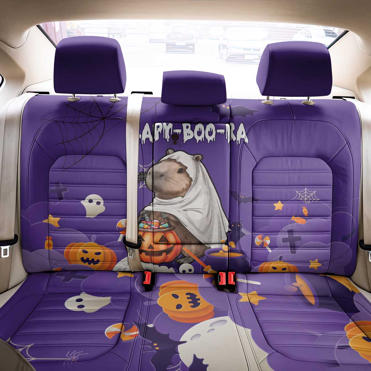 Capy-Boo-Ra Halloween Back Car Seat Cover Bats And Pumpkins Funny Style - Wonder Print Shop