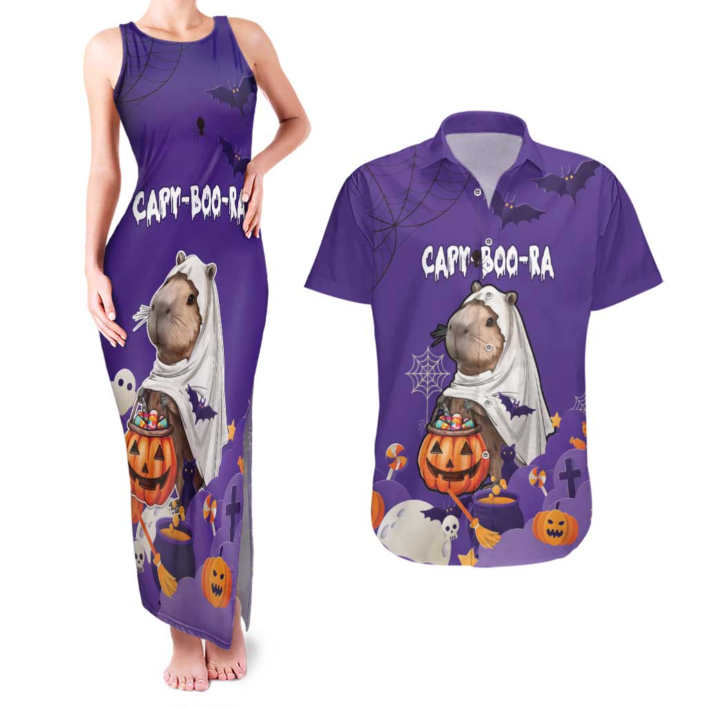 Capy-Boo-Ra Halloween Couples Matching Tank Maxi Dress and Hawaiian Shirt Bats And Pumpkins Funny Style - Wonder Print Shop