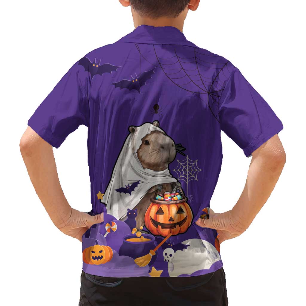 Capy-Boo-Ra Halloween Family Matching Long Sleeve Bodycon Dress and Hawaiian Shirt Bats And Pumpkins Funny Style - Wonder Print Shop