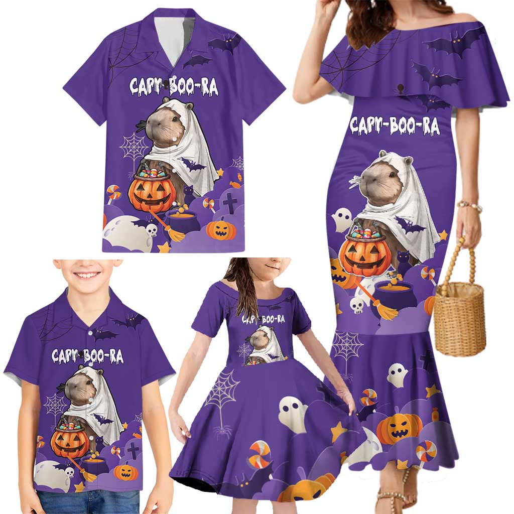 Capy-Boo-Ra Halloween Family Matching Mermaid Dress and Hawaiian Shirt Bats And Pumpkins Funny Style - Wonder Print Shop