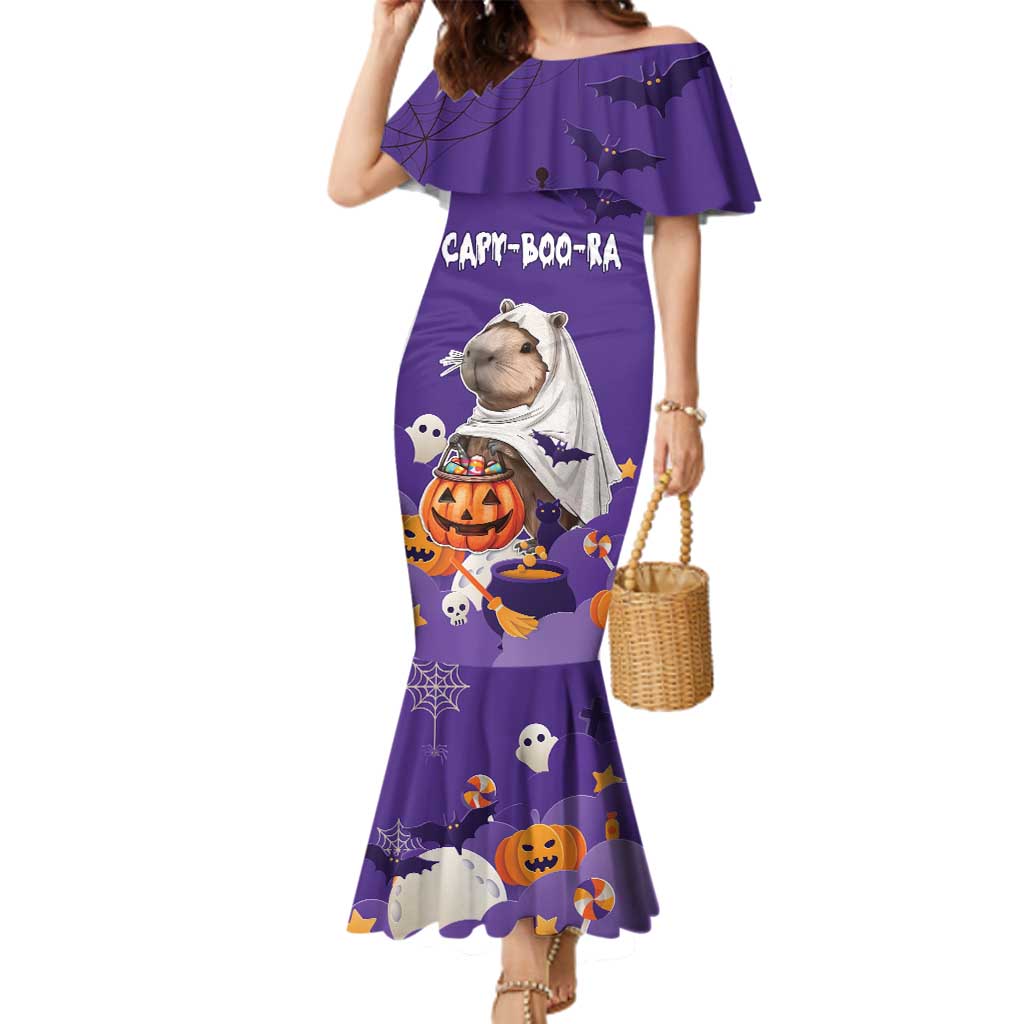Capy-Boo-Ra Halloween Family Matching Mermaid Dress and Hawaiian Shirt Bats And Pumpkins Funny Style - Wonder Print Shop