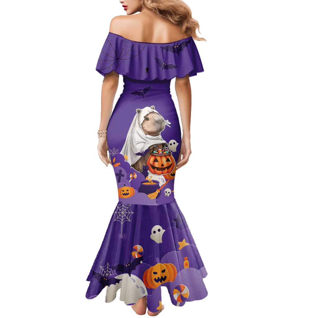 Capy-Boo-Ra Halloween Family Matching Mermaid Dress and Hawaiian Shirt Bats And Pumpkins Funny Style - Wonder Print Shop
