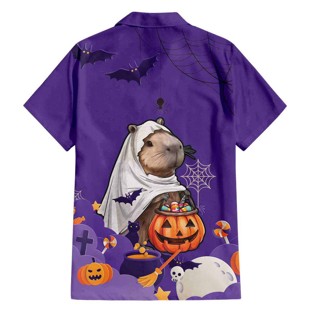 Capy-Boo-Ra Halloween Family Matching Off The Shoulder Long Sleeve Dress and Hawaiian Shirt Bats And Pumpkins Funny Style - Wonder Print Shop