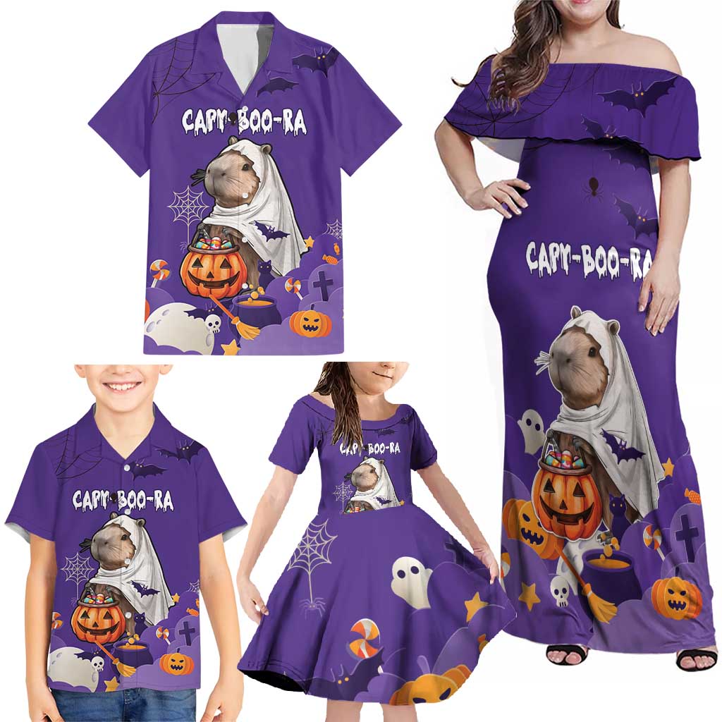 Capy-Boo-Ra Halloween Family Matching Off Shoulder Maxi Dress and Hawaiian Shirt Bats And Pumpkins Funny Style - Wonder Print Shop