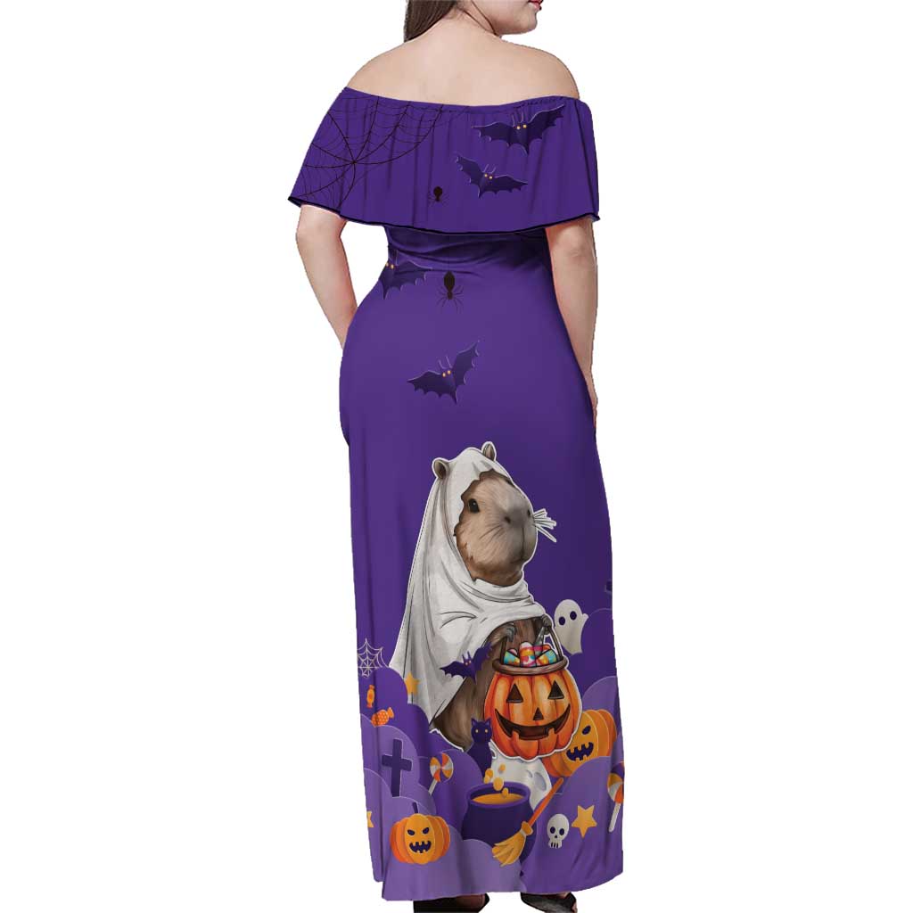 Capy-Boo-Ra Halloween Family Matching Off Shoulder Maxi Dress and Hawaiian Shirt Bats And Pumpkins Funny Style - Wonder Print Shop