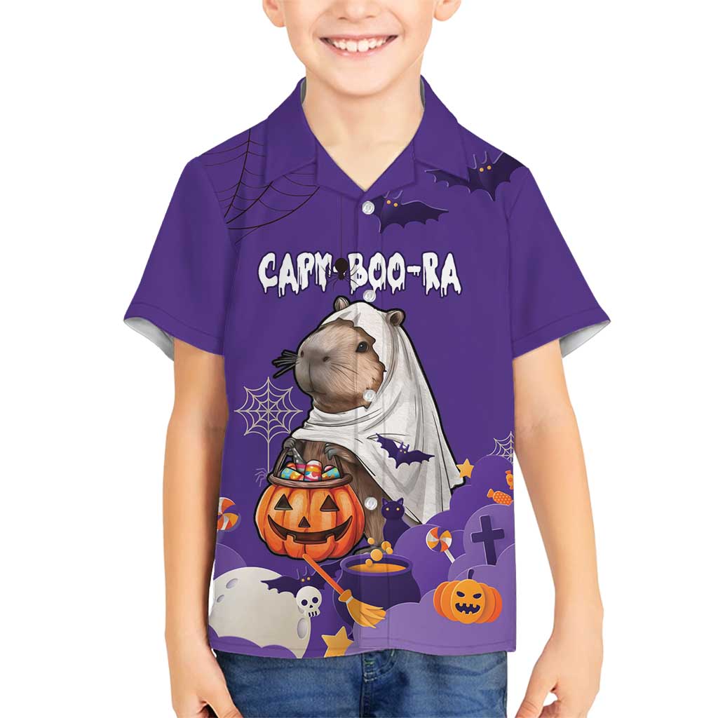 Capy-Boo-Ra Halloween Family Matching Off Shoulder Maxi Dress and Hawaiian Shirt Bats And Pumpkins Funny Style - Wonder Print Shop