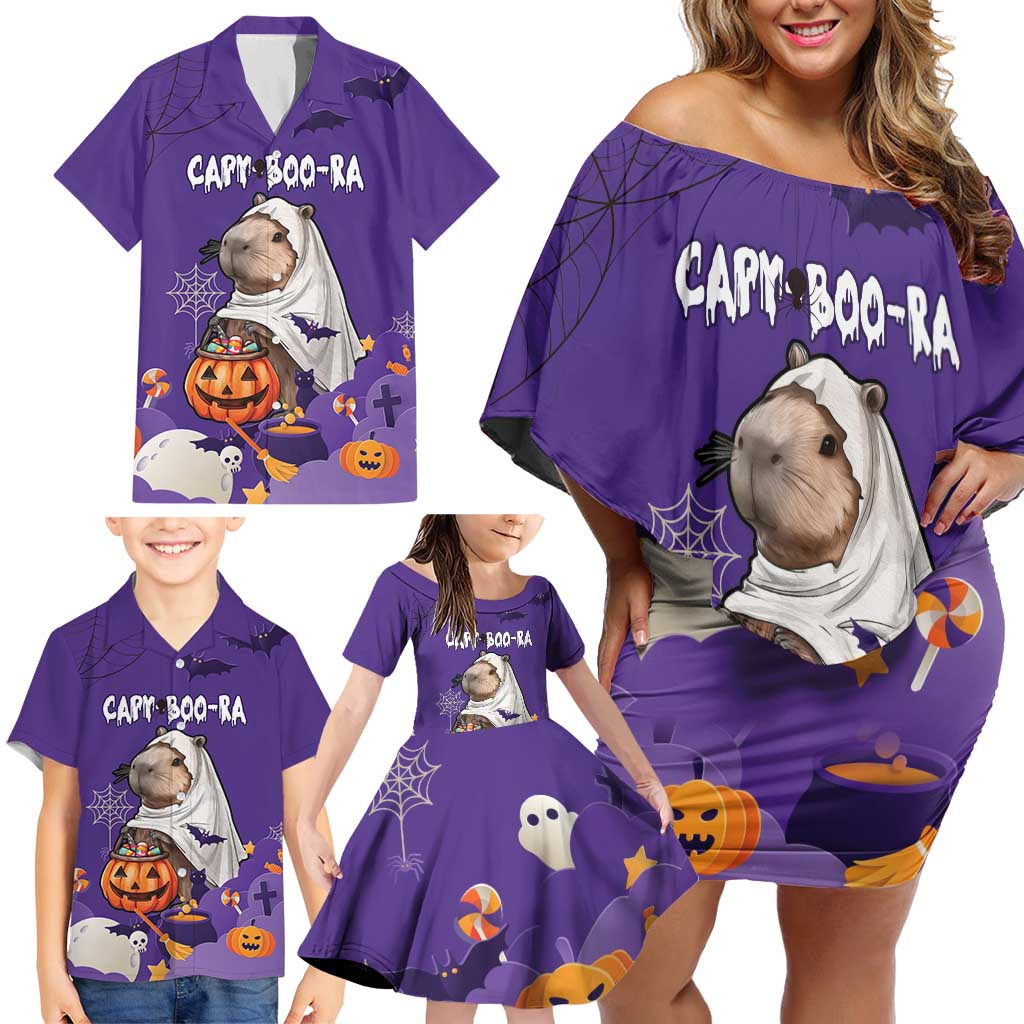 Capy-Boo-Ra Halloween Family Matching Off Shoulder Short Dress and Hawaiian Shirt Bats And Pumpkins Funny Style - Wonder Print Shop