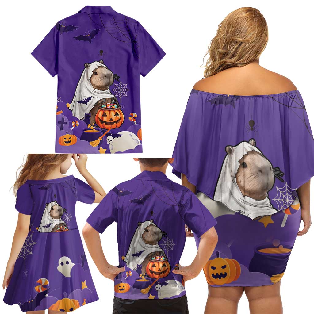 Capy-Boo-Ra Halloween Family Matching Off Shoulder Short Dress and Hawaiian Shirt Bats And Pumpkins Funny Style - Wonder Print Shop