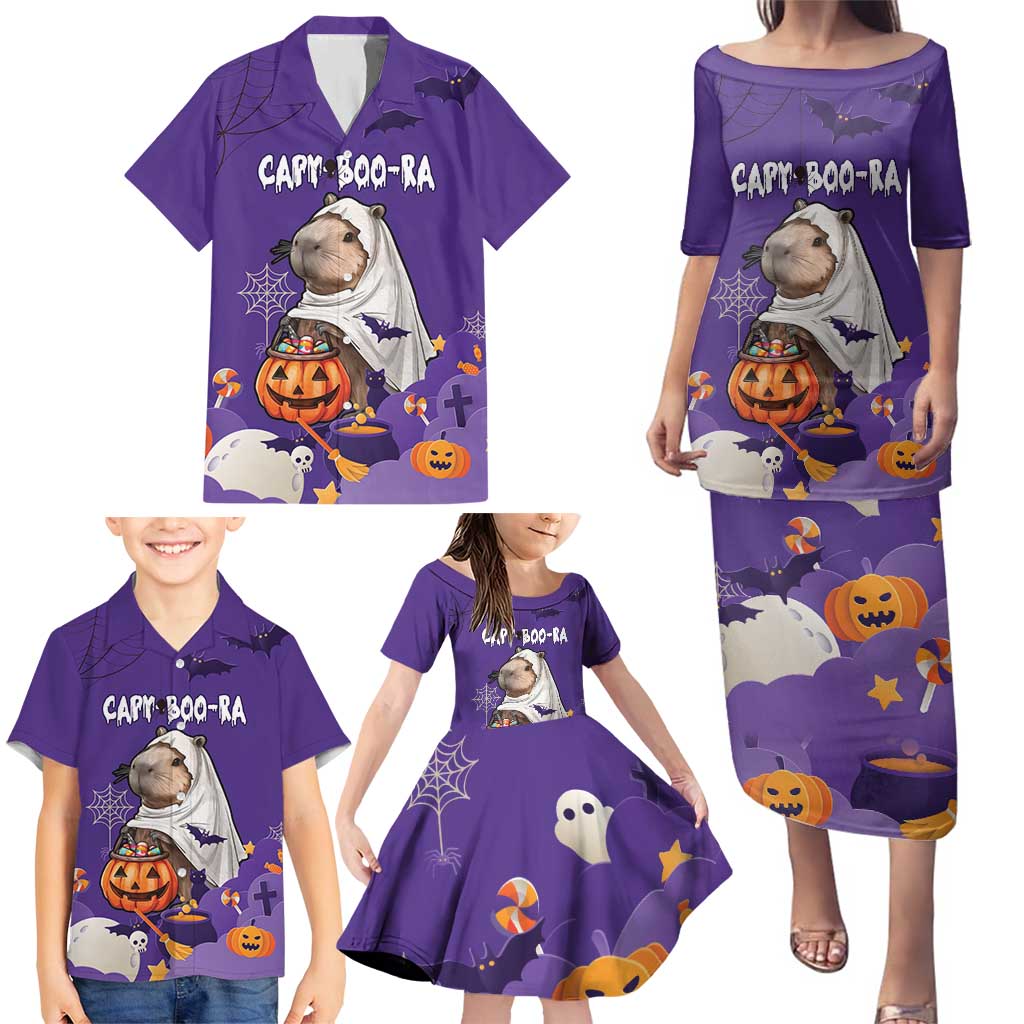 Capy-Boo-Ra Halloween Family Matching Puletasi and Hawaiian Shirt Bats And Pumpkins Funny Style - Wonder Print Shop