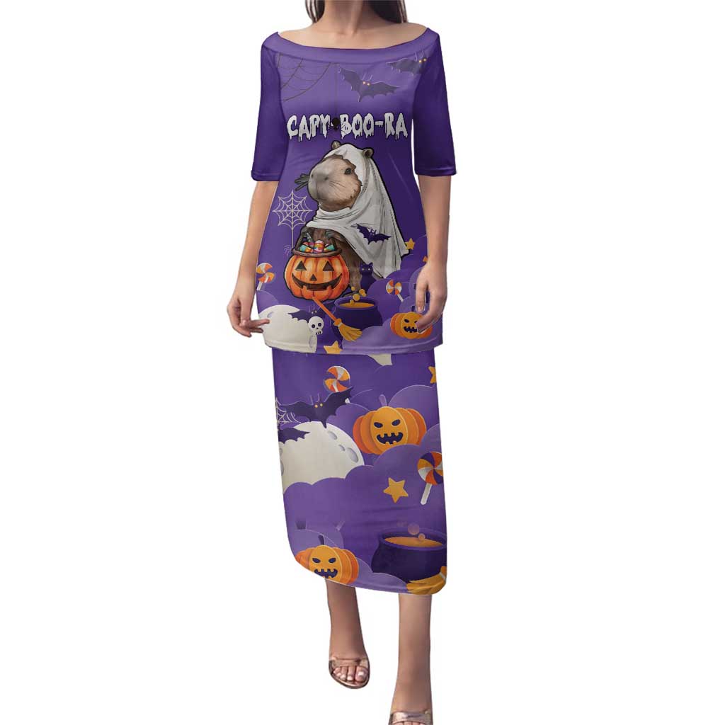 Capy-Boo-Ra Halloween Family Matching Puletasi and Hawaiian Shirt Bats And Pumpkins Funny Style - Wonder Print Shop