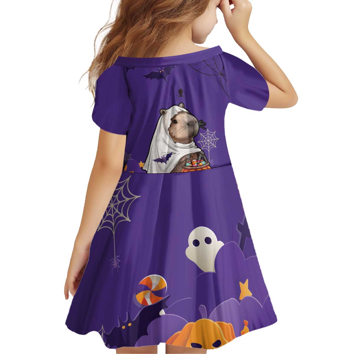 Capy-Boo-Ra Halloween Kid Short Sleeve Dress Bats And Pumpkins Funny Style - Wonder Print Shop