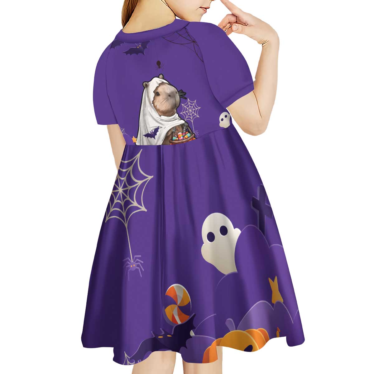 Capy-Boo-Ra Halloween Kid Short Sleeve Dress Bats And Pumpkins Funny Style - Wonder Print Shop