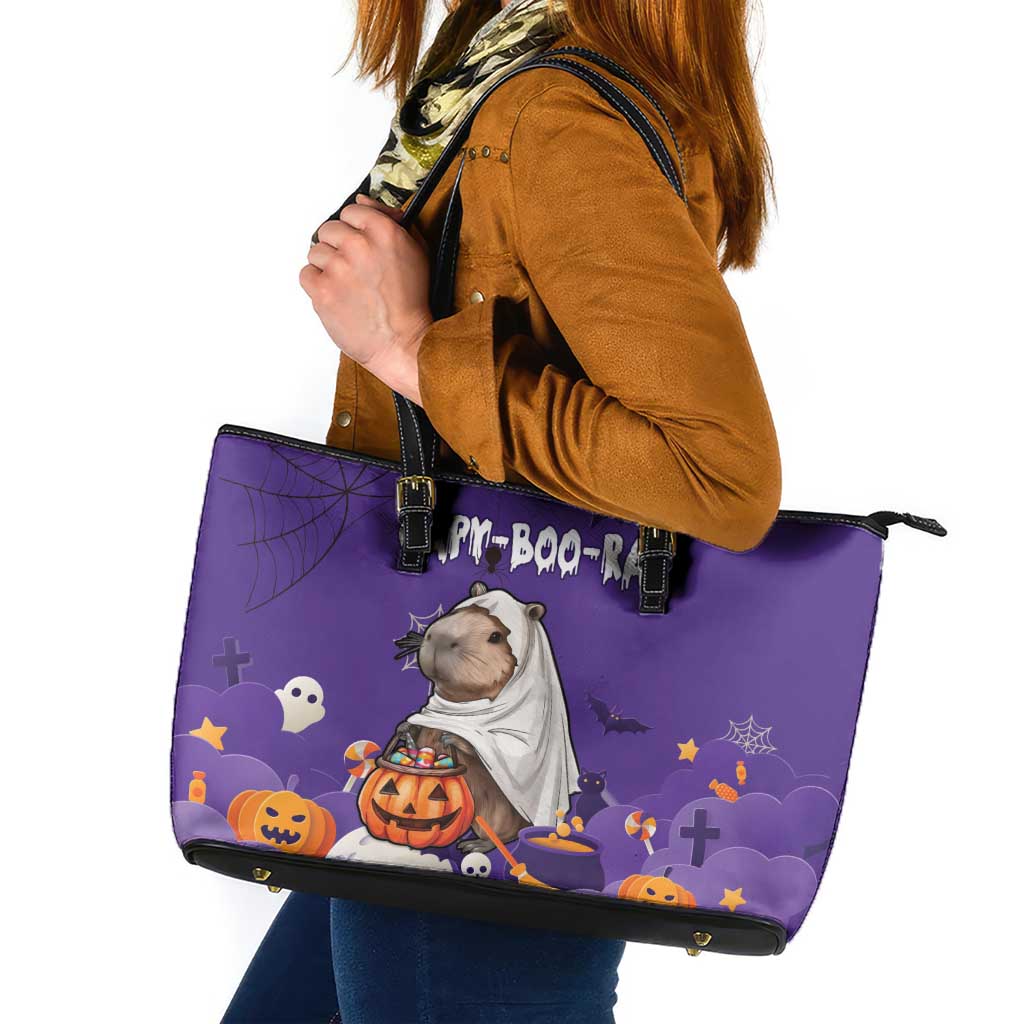 Capy-Boo-Ra Halloween Leather Tote Bag Bats And Pumpkins Funny Style - Wonder Print Shop