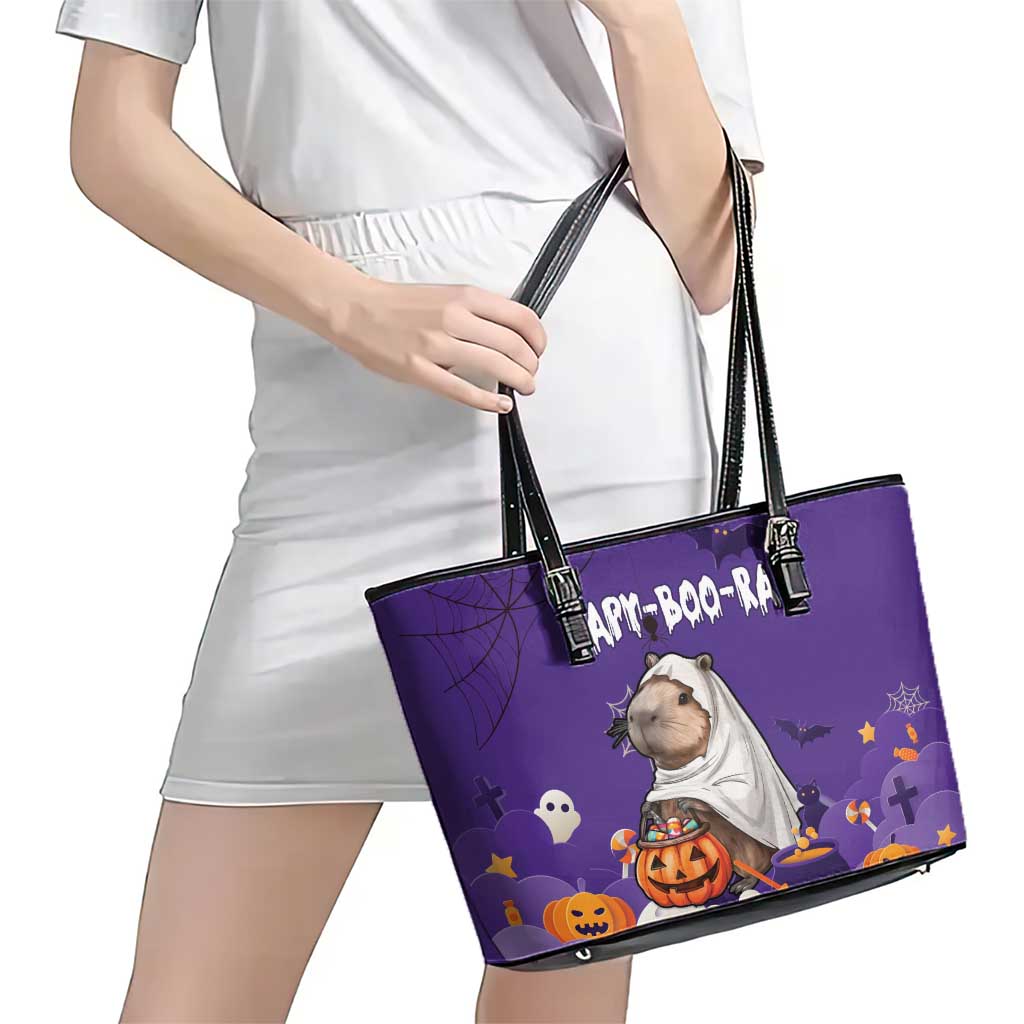 Capy-Boo-Ra Halloween Leather Tote Bag Bats And Pumpkins Funny Style - Wonder Print Shop
