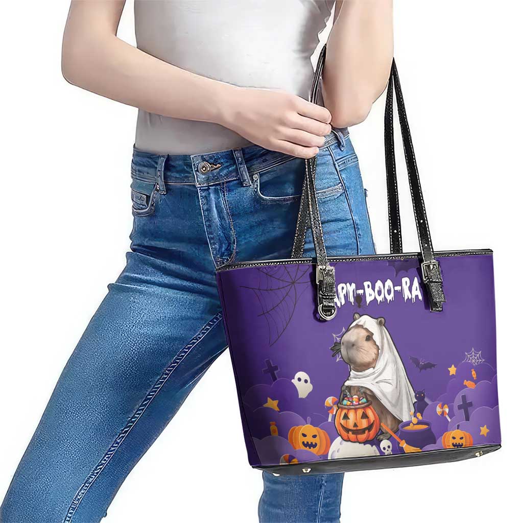 Capy-Boo-Ra Halloween Leather Tote Bag Bats And Pumpkins Funny Style - Wonder Print Shop