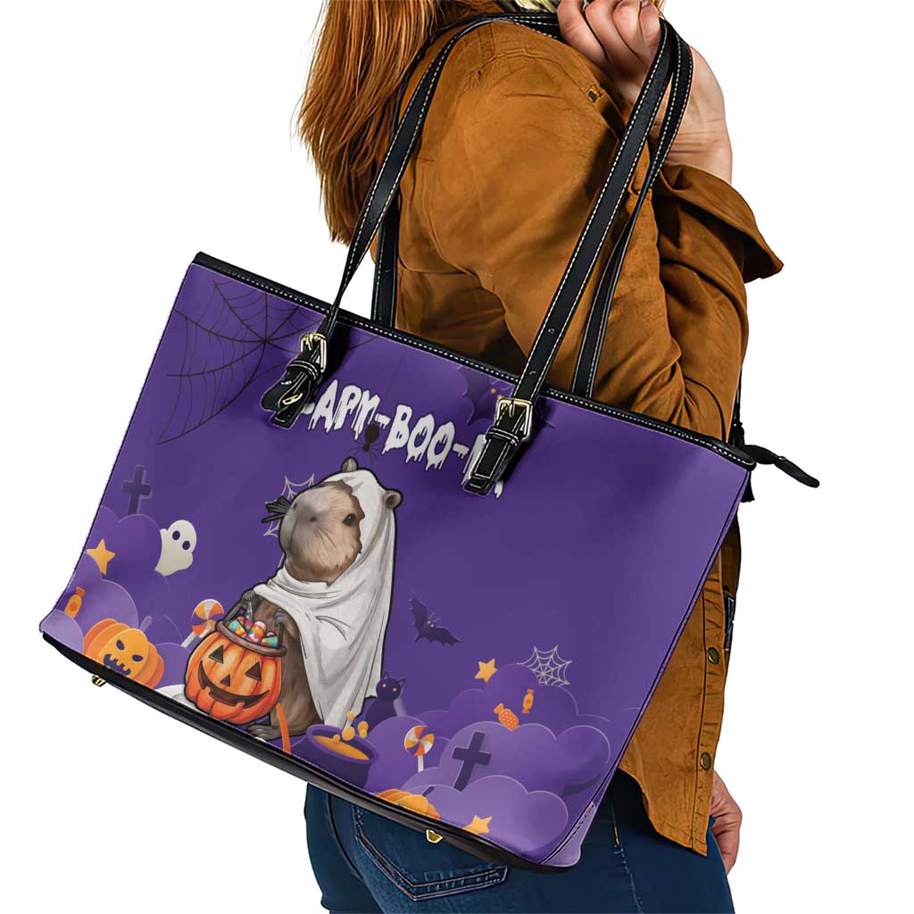 Capy-Boo-Ra Halloween Leather Tote Bag Bats And Pumpkins Funny Style - Wonder Print Shop