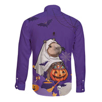Capy-Boo-Ra Halloween Long Sleeve Button Shirt Bats And Pumpkins Funny Style - Wonder Print Shop