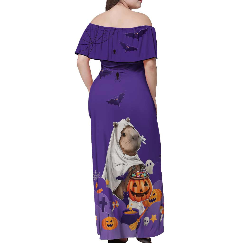 Capy-Boo-Ra Halloween Off Shoulder Maxi Dress Bats And Pumpkins Funny Style - Wonder Print Shop