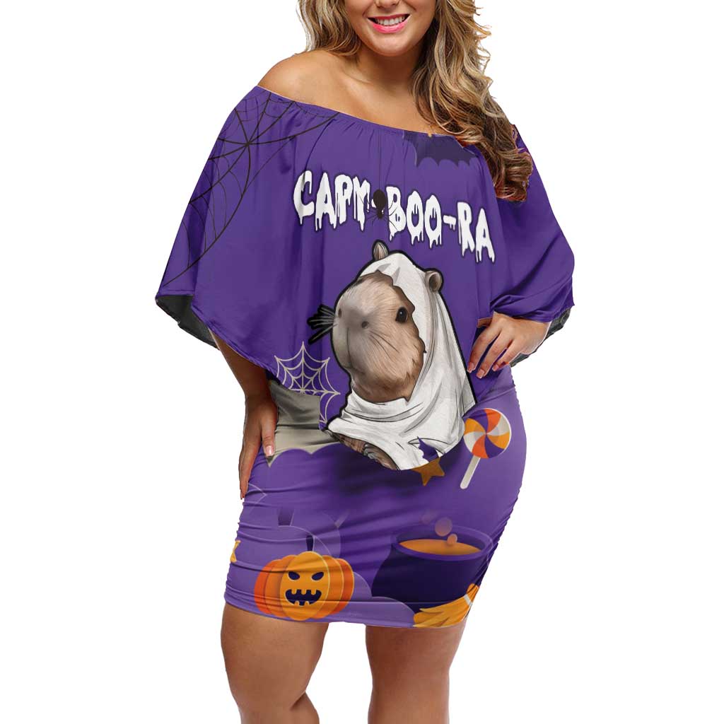Capy-Boo-Ra Halloween Off Shoulder Short Dress Bats And Pumpkins Funny Style - Wonder Print Shop