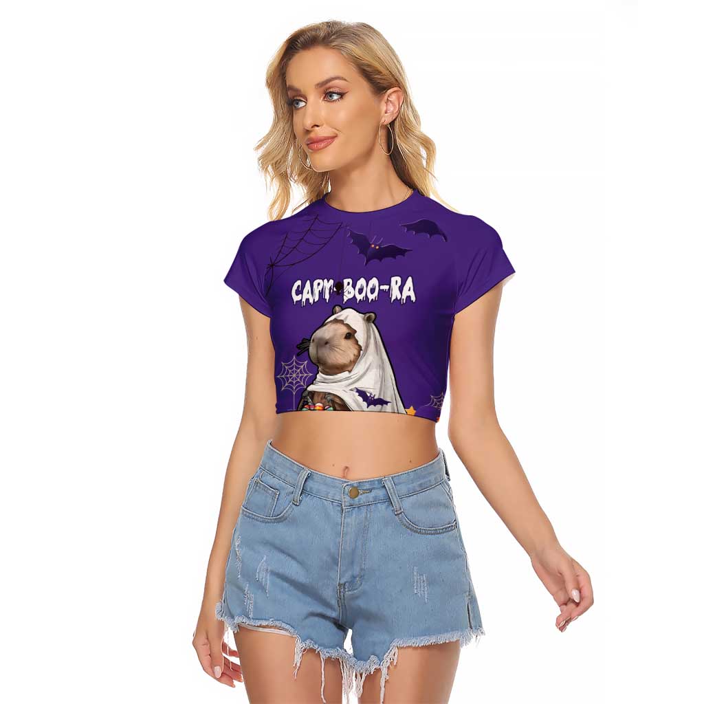 Capy-Boo-Ra Halloween Raglan Cropped T Shirt Bats And Pumpkins Funny Style - Wonder Print Shop