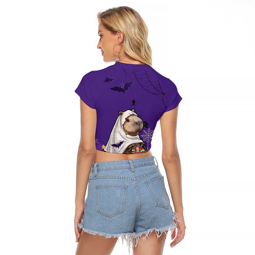 Capy-Boo-Ra Halloween Raglan Cropped T Shirt Bats And Pumpkins Funny Style - Wonder Print Shop