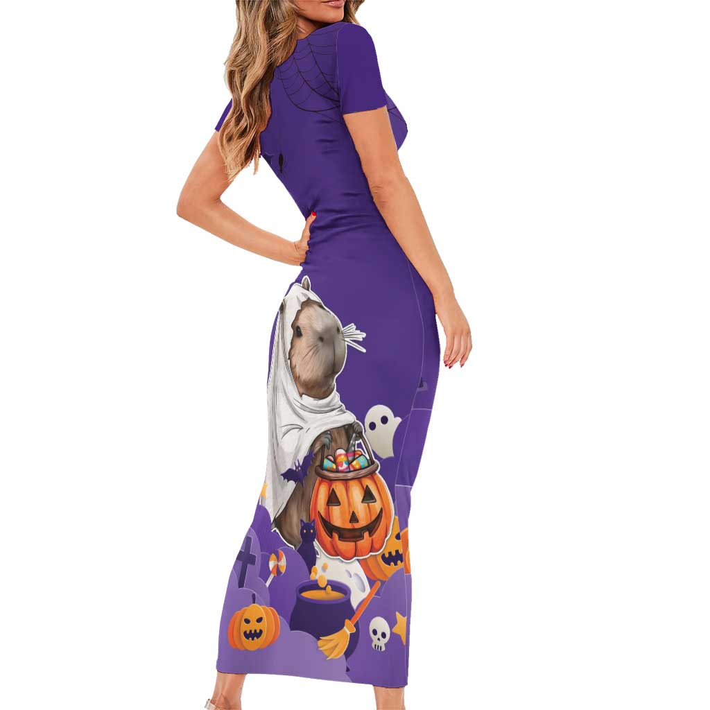 Capy-Boo-Ra Halloween Short Sleeve Bodycon Dress Bats And Pumpkins Funny Style - Wonder Print Shop