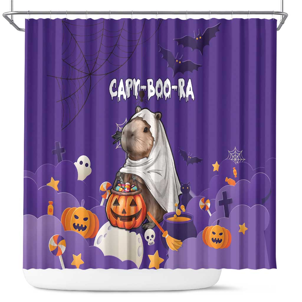 Capy-Boo-Ra Halloween Shower Curtain Bats And Pumpkins Funny Style