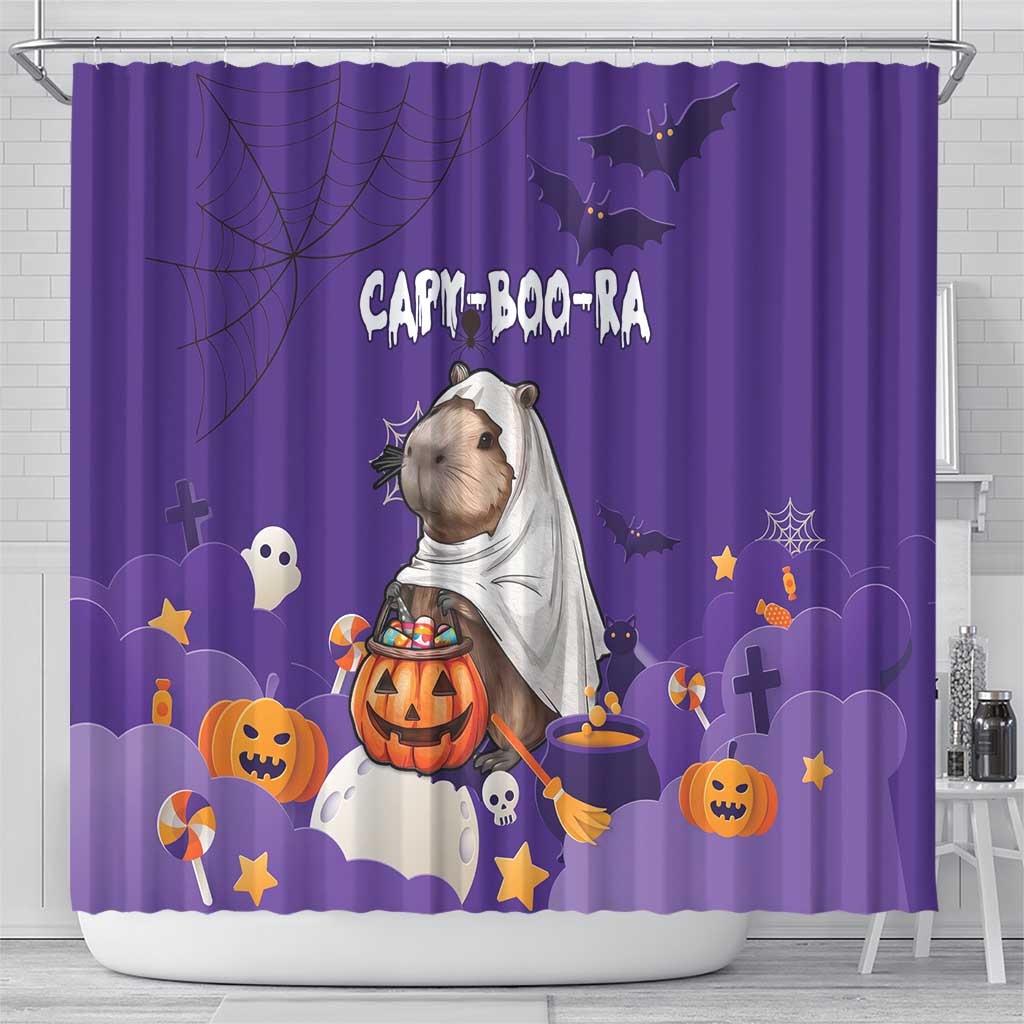 Capy-Boo-Ra Halloween Shower Curtain Bats And Pumpkins Funny Style
