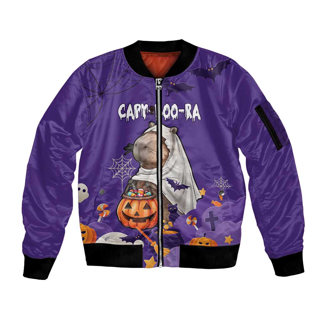 Capy-Boo-Ra Halloween Sleeve Zip Bomber Jacket Bats And Pumpkins Funny Style - Wonder Print Shop