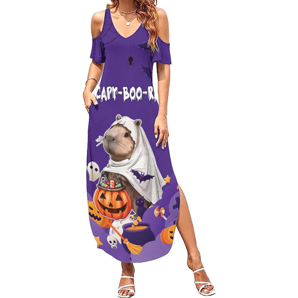 Capy-Boo-Ra Halloween Summer Maxi Dress Bats And Pumpkins Funny Style - Wonder Print Shop