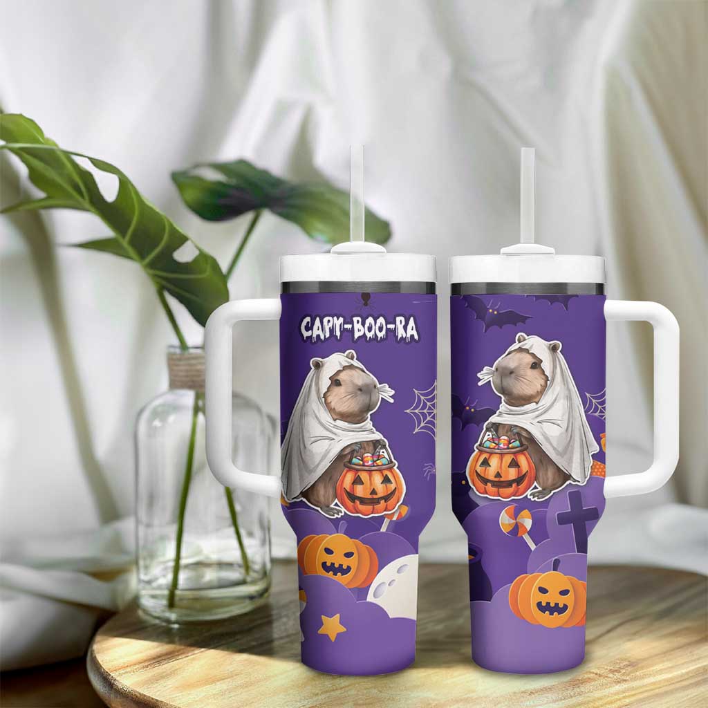Capy-Boo-Ra Halloween Tumbler With Handle Bats And Pumpkins Cute Style - Wonder Print Shop