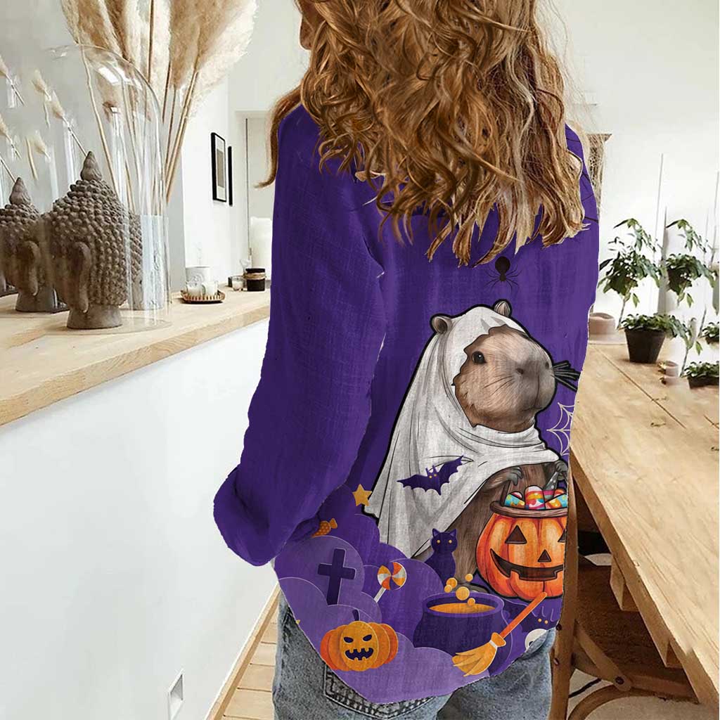 Capy-Boo-Ra Halloween Women Casual Shirt Bats And Pumpkins Funny Style - Wonder Print Shop
