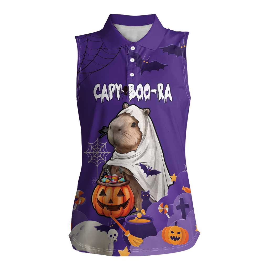 Capy-Boo-Ra Halloween Women Sleeveless Polo Shirt Bats And Pumpkins Funny Style - Wonder Print Shop